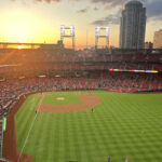 View of the field from the right-field bleachers at Busch Stadium in St. Louis, Missouri