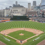 Panoramic view of the seating bowl at Comerica Park during a Detroit Tigers game