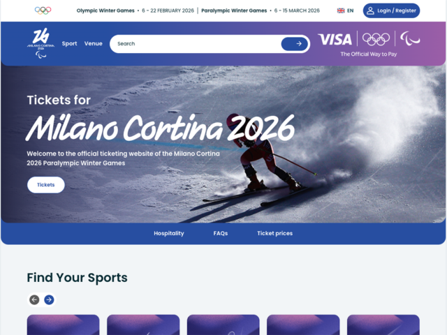 Homepage for the Milano Cortina 2026 ticketing website