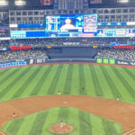 Panoramic view of the field at Rogers Centre during a Toronto Blue Jays game