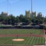 Panoramic view of Sutter Health Park in West Sacramento, California, during an Athletics baseball game