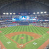 View from behind home plate at Rogers Centre during a Toronto Blue Jays game