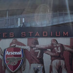 Panoramic view of the exterior of Emirates Stadium in London, England, before an Arsenal football match
