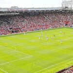 Panoramic view of the pitch at Old Trafford in Manchester, England, during a Manchester United football match