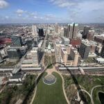 Downtown St. Louis as viewed from the observation deck of the Gateway Arch