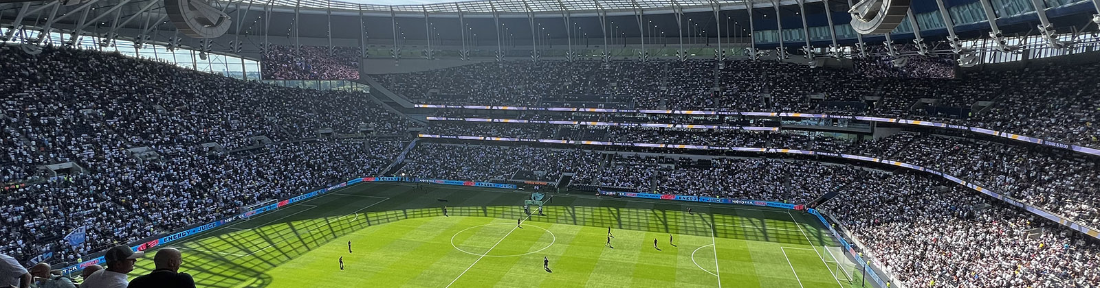 Panoramic view of the seating bowl at Tottenham Hotspur Stadium in London, England, during a Spurs football match