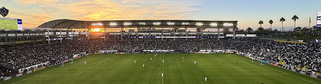 Panoramic view of Dignity Health Sports Park during an LA Galaxy soccer match