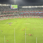 Panoramic view of the field at the Melbourne Cricket Ground during an Australian Football League match