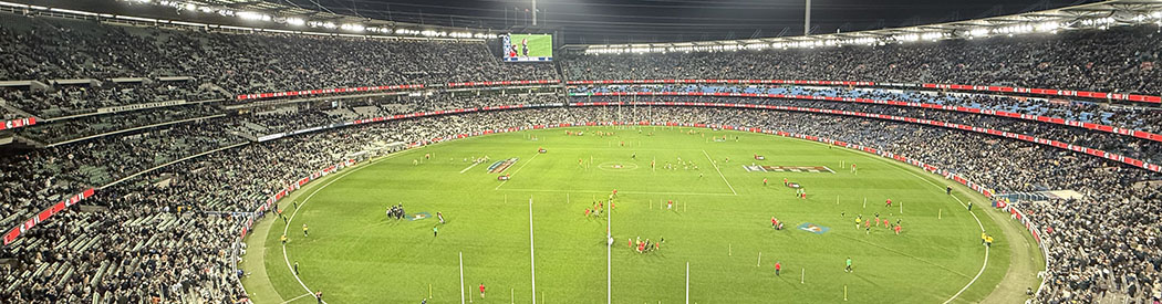 Panoramic view of the field at the Melbourne Cricket Ground during an Australian Football League match