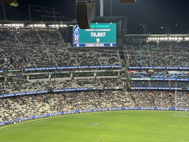 View of one of the vidoeboards during an Australian Football League match at the Melbourne Cricket Ground