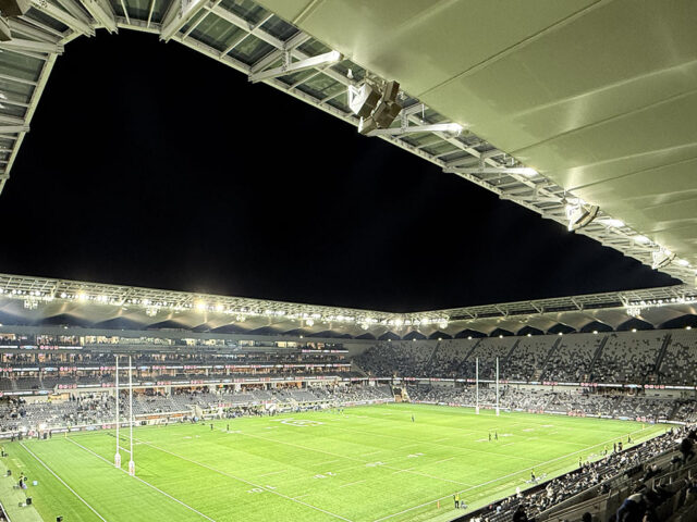 The field at CommBank Stadium in Parramatta, Australia, before an NRL rugby match