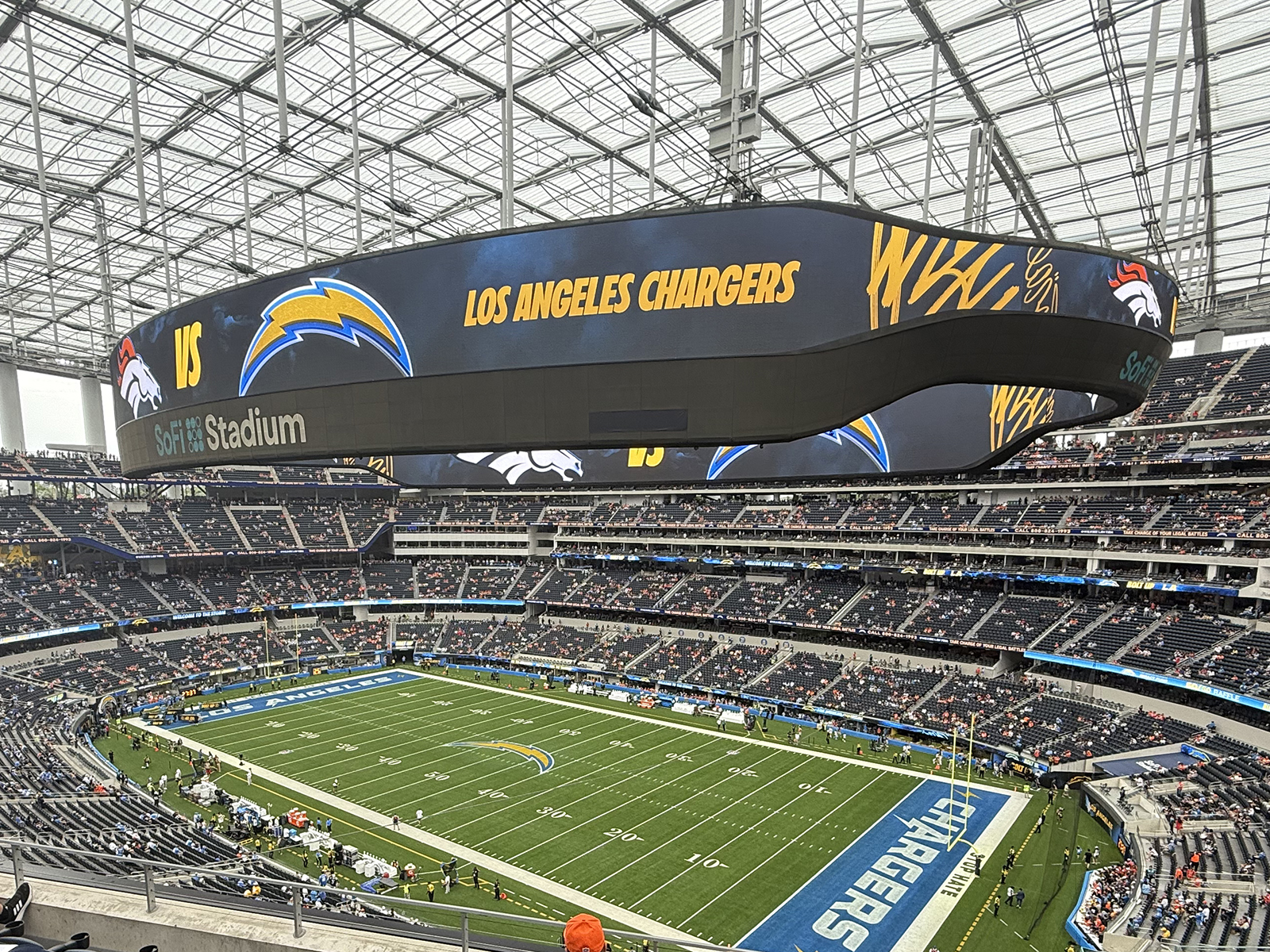 View of the field at SoFi Stadium in Inglewood, California, before a Los Angeles Chargers game