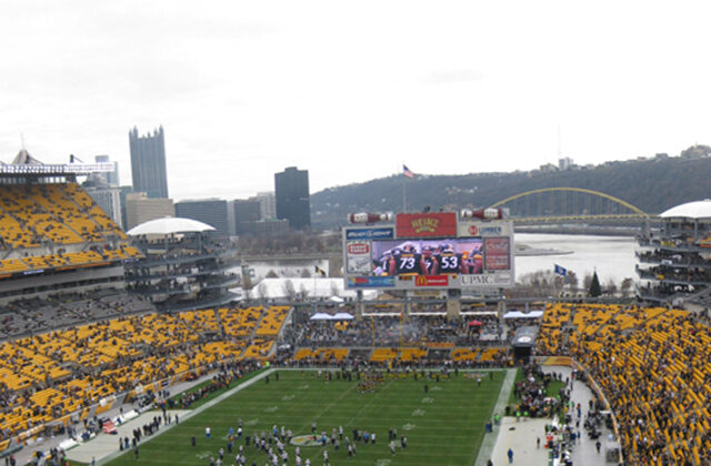 Panoramic view of the seating bowl at Acrisure Stadium in Pittsburgh, Pennsylvania, before a Steelers football game