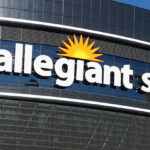 Exterior signage in front of Allegiant Stadium in Las Vegas, Nevada