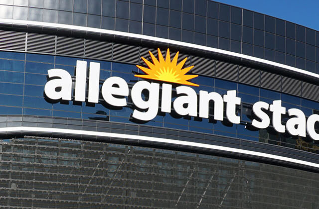 Exterior signage in front of Allegiant Stadium in Las Vegas, Nevada
