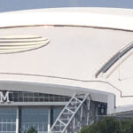 Panoramic view of the exterior at AT&T Stadium in Arlington, Texas