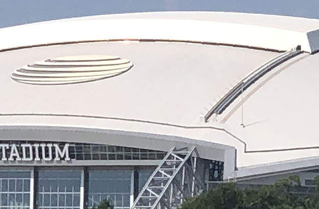 Panoramic view of the exterior at AT&T Stadium in Arlington, Texas