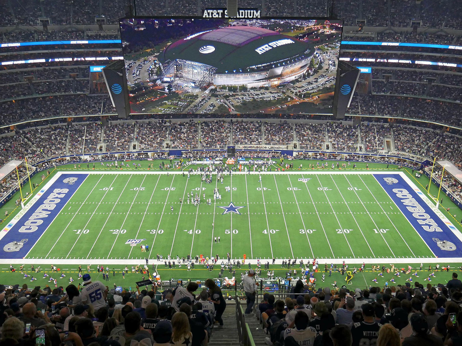 View of the field at AT&T Stadium in Arlington, Texas, during a Dallas Cowboys football game