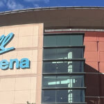 Panoramic view of the exterior of Ball Arena in Denver, Colorado