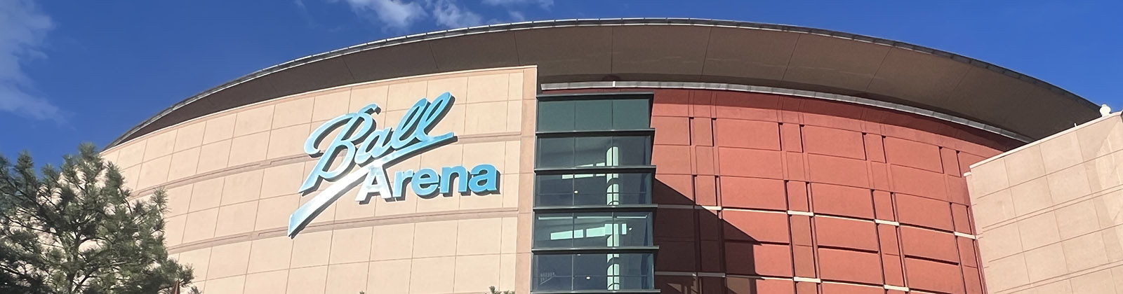 Panoramic view of the exterior of Ball Arena in Denver, Colorado