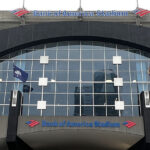 Signage on the north entrance to Bank of America Stadium in Charlotte, North Carolina