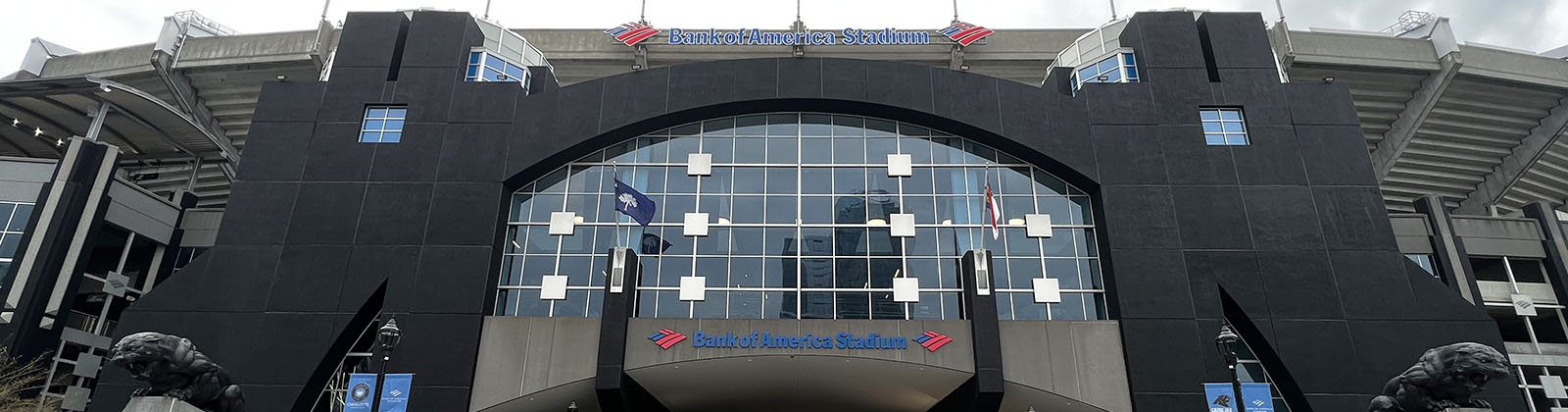 Signage on the north entrance to Bank of America Stadium in Charlotte, North Carolina