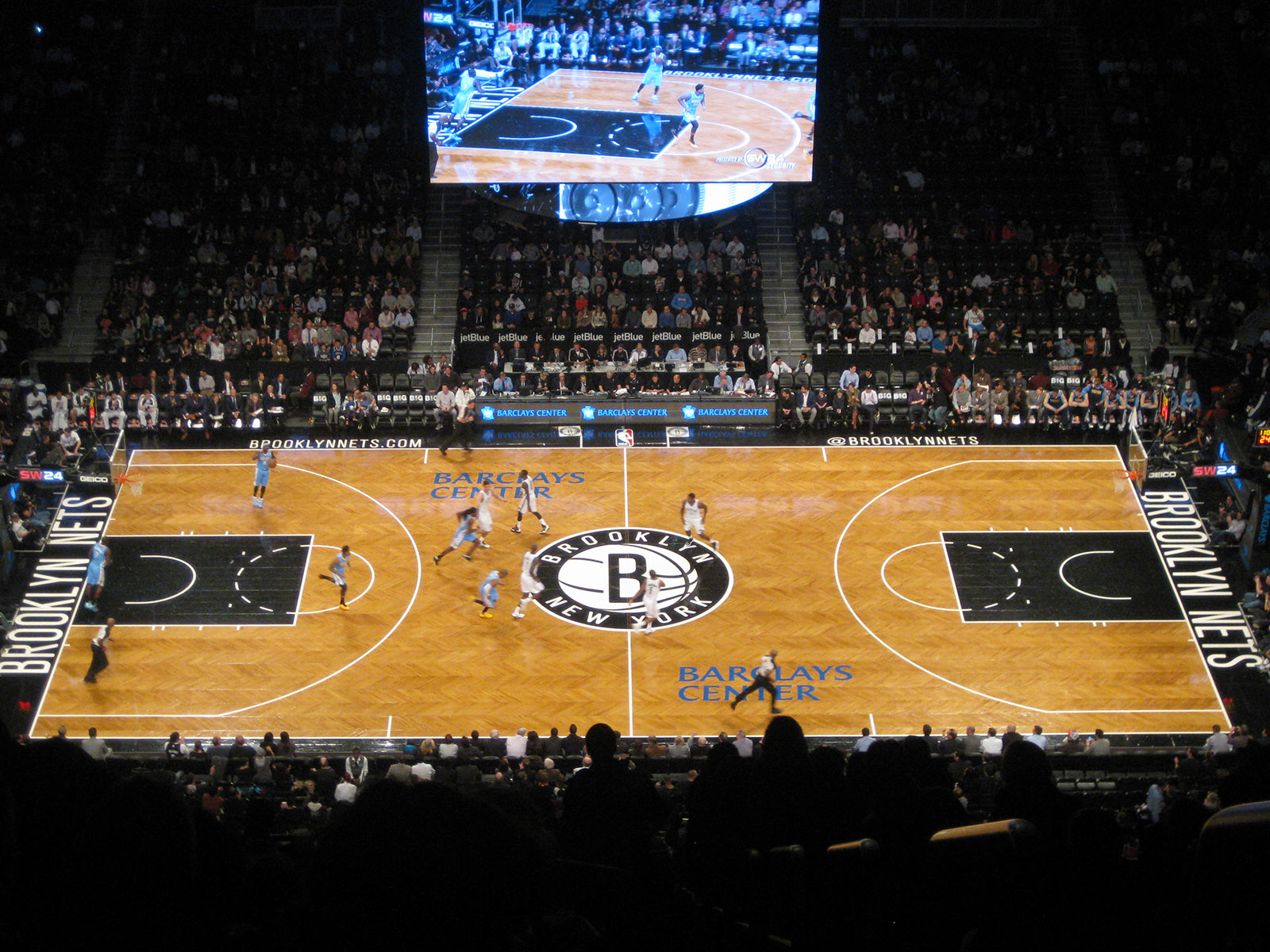 View of the court at Barclays Center in Brooklyn, New York, during a Nets basketball game