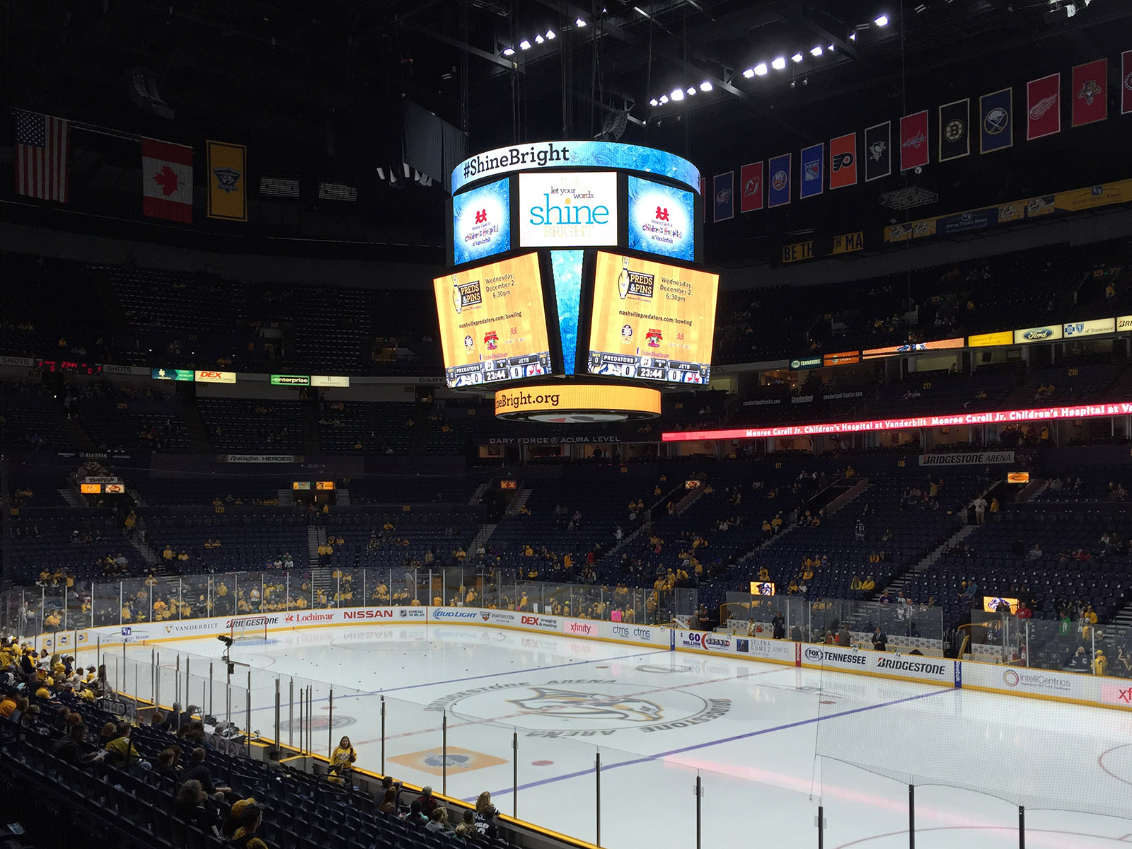 View of an empty rink at Bridgestone Arena in Nashville, Tennessee, prior to a Predators hockey game