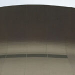 View of the distinctive exterior shape of the Caesars Superdome in New Orleans, Louisiana