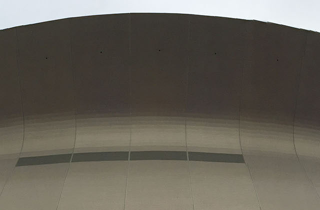 View of the distinctive exterior shape of the Caesars Superdome in New Orleans, Louisiana