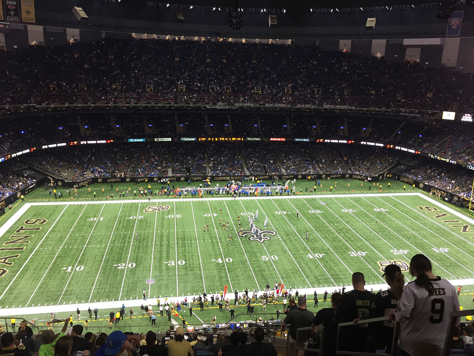 View of the field at Caesars Superdome during a New Orleans Saints football game