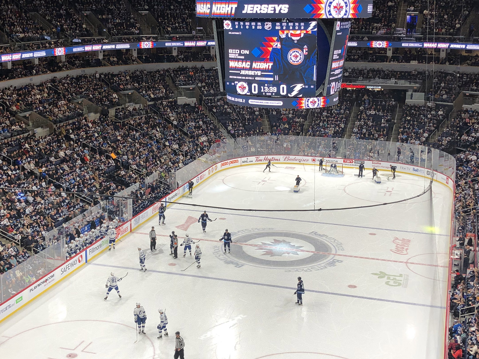 View of the rink at Canada Life Centre in Winnipeg, Manitoba, during a Jets hockey game