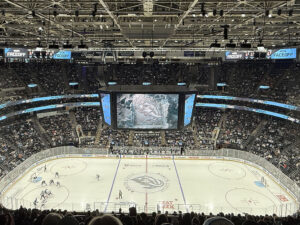 View of the ice during a Utah Mammoth game at the Delta Center in Salt Lake City
