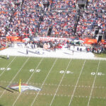 View of the playing field at Empower Field in Denver, Colorado, before a Broncos football game