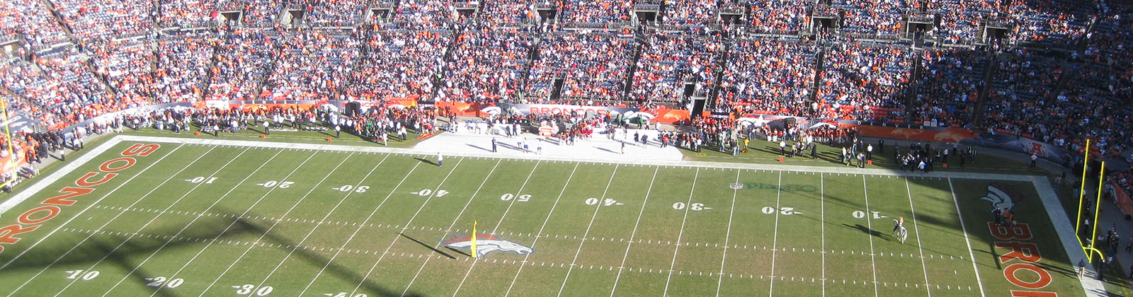View of the playing field at Empower Field in Denver, Colorado, before a Broncos football game