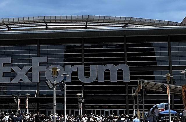 Panoramic view of the exterior of FedExForum in Memphis, Tennessee
