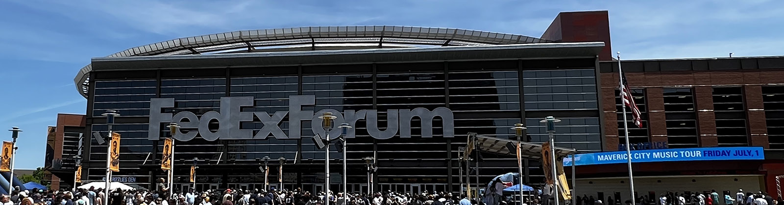 Panoramic view of the exterior of FedExForum in Memphis, Tennessee