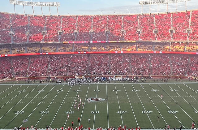 Panoramic view of the seating bowl at GEHA Field at Arrowhead Stadium in Kansas City, Missouri