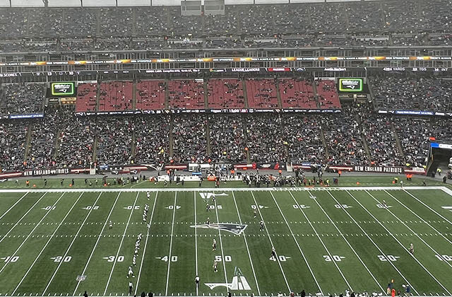 Panoramic view of the seating bowl at Gillette Stadium in Foxborough, Massachusetts, during a New England Patriots football game