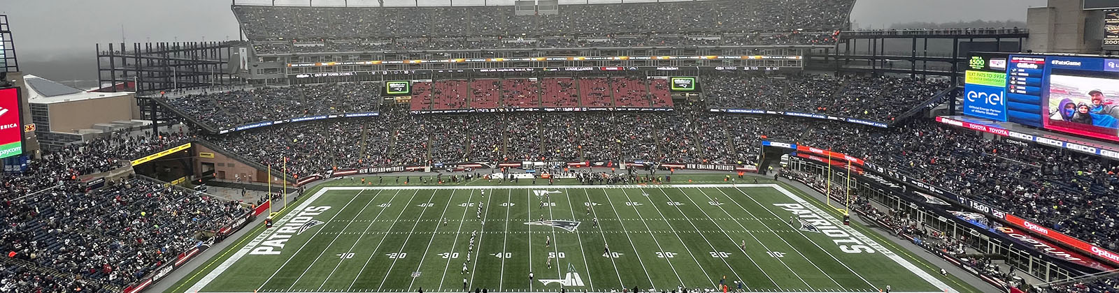Panoramic view of the seating bowl at Gillette Stadium in Foxborough, Massachusetts, during a New England Patriots football game