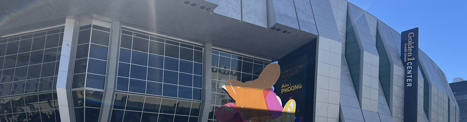 Exterior signage in front of the Golden 1 Center in Sacramento, California