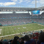 View of the field during a Miami Dolphins game at Hard Rock Stadium