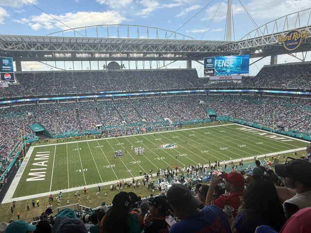 View of the field during a Miami Dolphins game at Hard Rock Stadium
