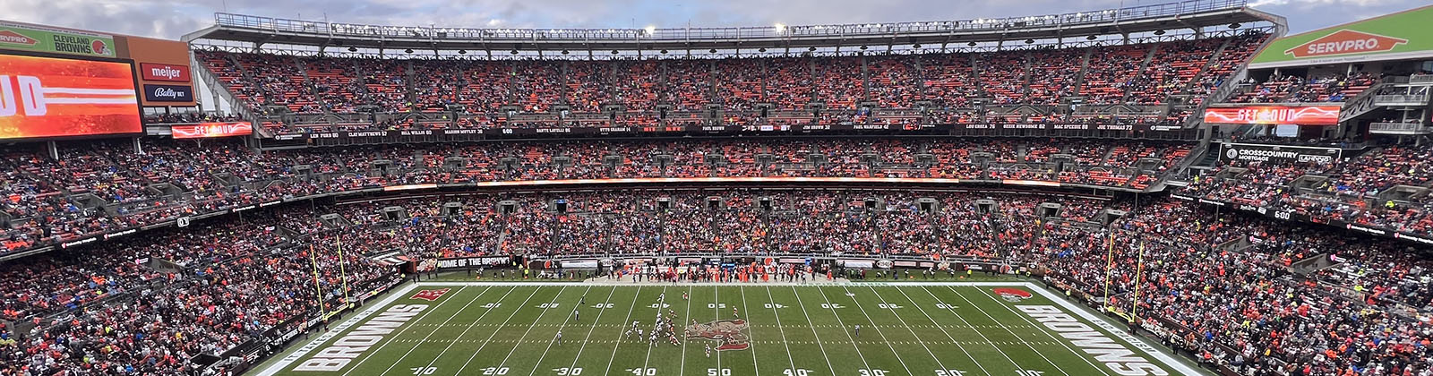 Panoramic view of the seating bowl during a Browns football game at Huntington Bank Field in Cleveland, Ohio