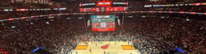 View of the court at Kaseya Center during a Miami Heat basketball game