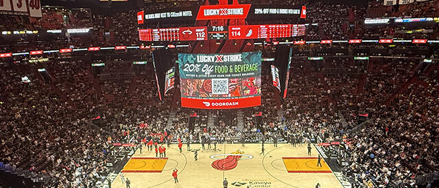 View of the court at Kaseya Center during a Miami Heat basketball game