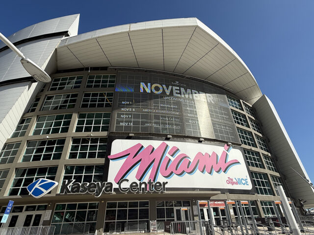 Main entrance gate to Kaseya Center in Miami