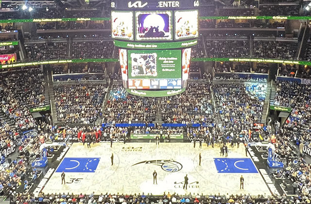 Panoramic view of the court at Kia Center in Orlando, Florida, during a Magic basketball game