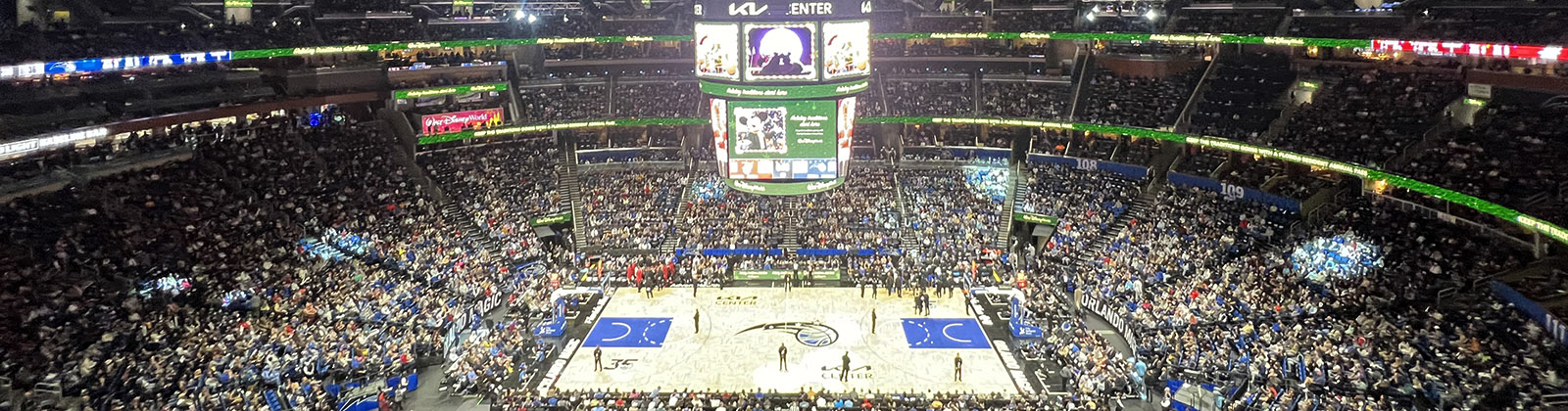 Panoramic view of the court at Kia Center in Orlando, Florida, during a Magic basketball game