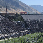 Panoramic view of the field and seating bowl at LaVell Edwards Stadium in Provo, Utah